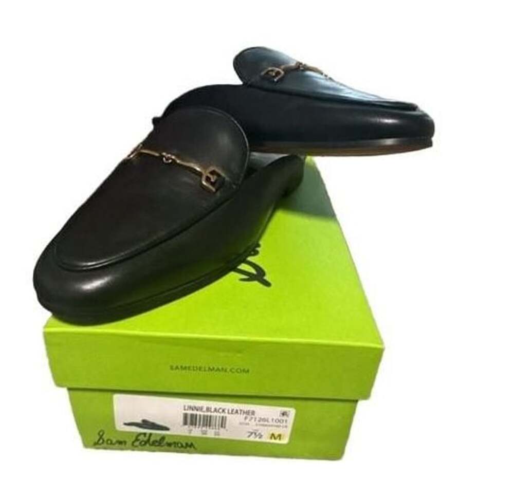 Sam Edelman Linnie Black Leather Slip-On Mule Flat Women's Size 8M (38.5) - GUC